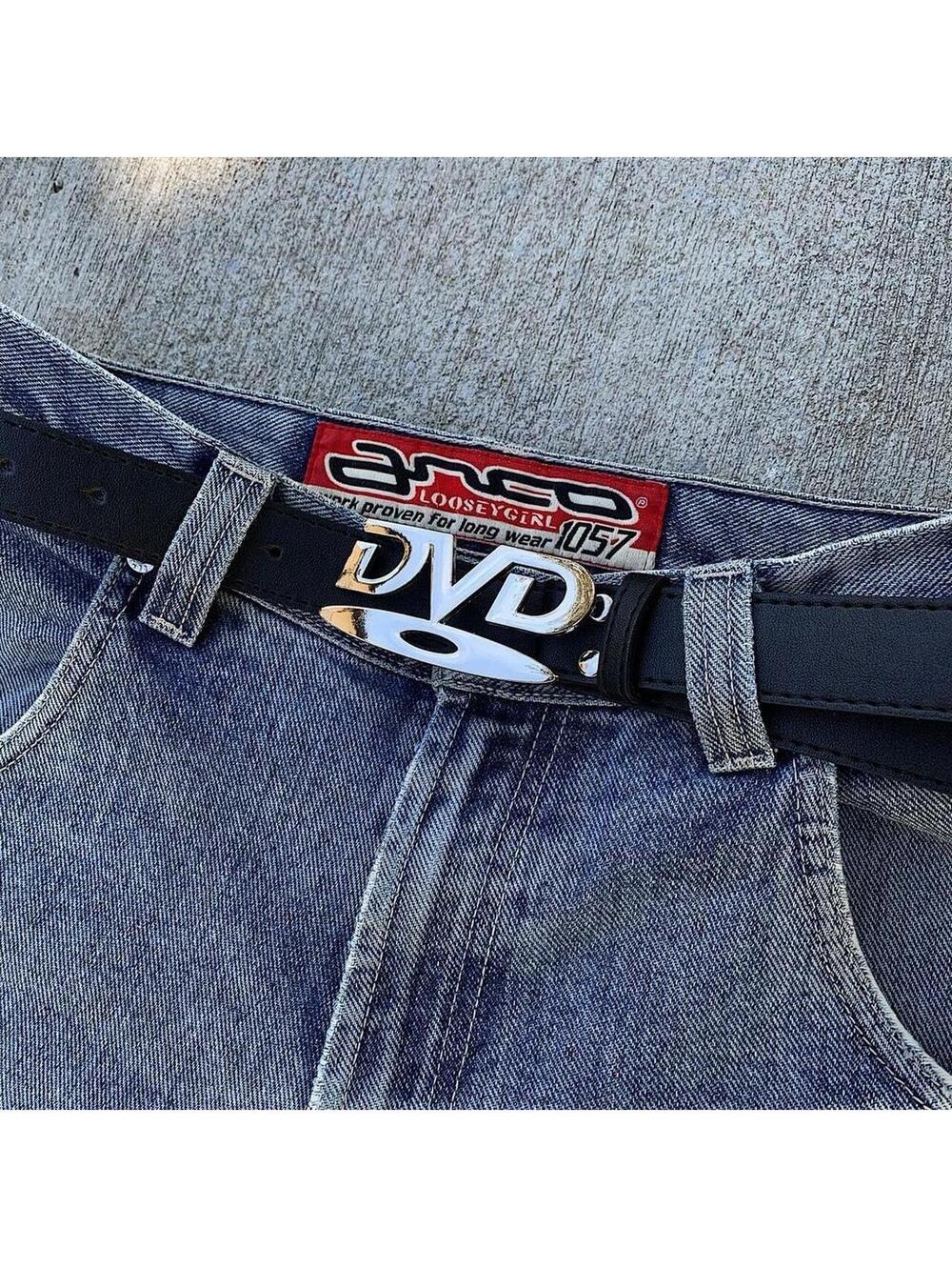 DVD Belt Buckle black leather belt. Very cool unique belt. Y2k style. 39 inches